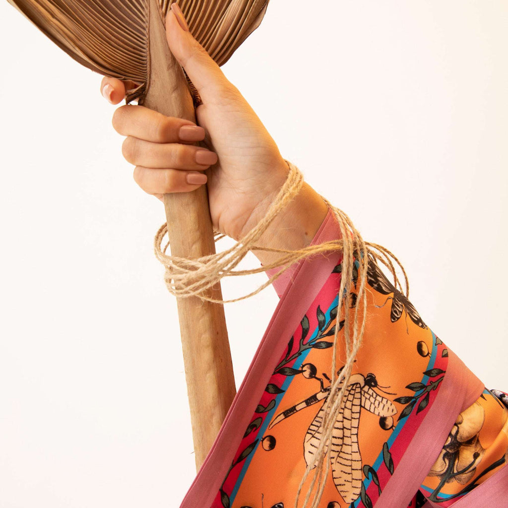 Watcher / Yılanlar & Orkideler Pembe-Mandarin İpek Twill 14cm X 153cm Şerit Eşarp